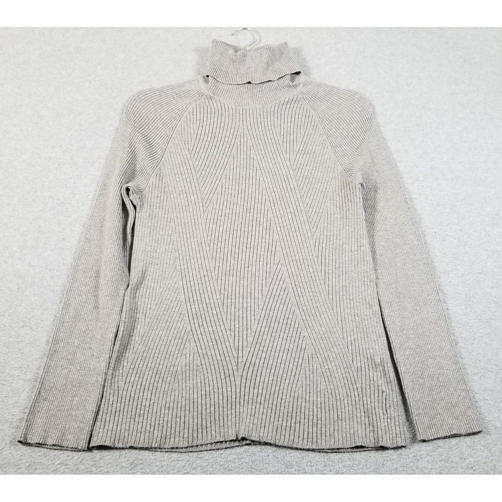 Motive Turtleneck Sweater Women L Large Gray Ribbed Knit Long Sleeve Cozy Jumper